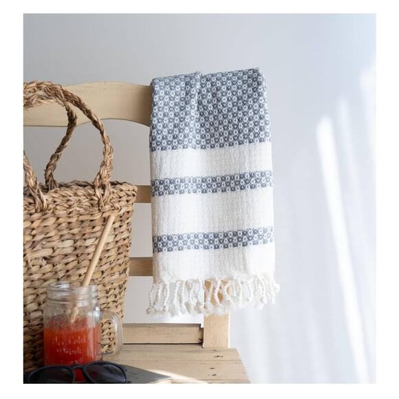 Multi-Purpose Turkish Towels, 2-Pack, 100% Turkish Cotton, 39 x 18 Grey - Picture 2 of 3